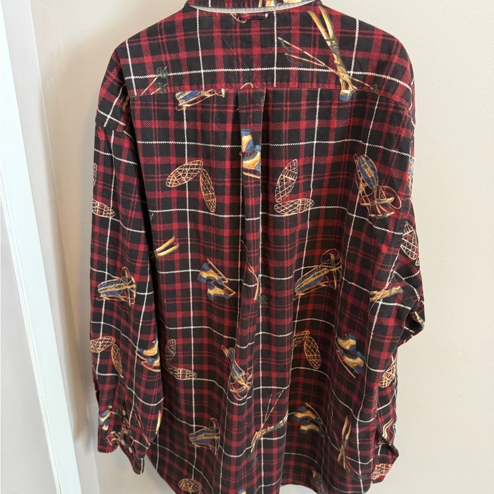 Vtg Tommy Hilfiger Winter Sports Brushed Cotton Shirt L Cabin Core Skis snowshoe - Picture 6 of 6